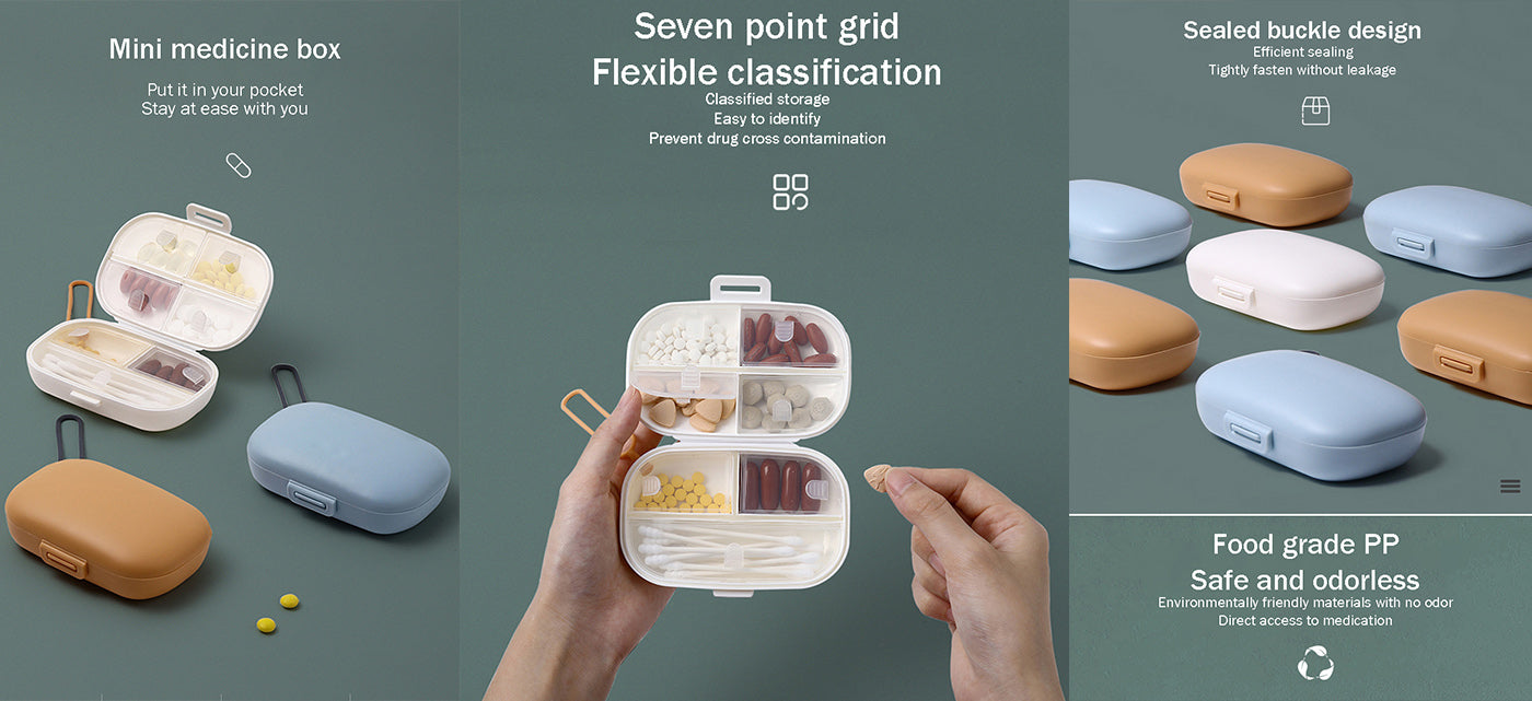 7-Compartment Portable Pill Organizer with Divider – Travel Mini Medicine Case