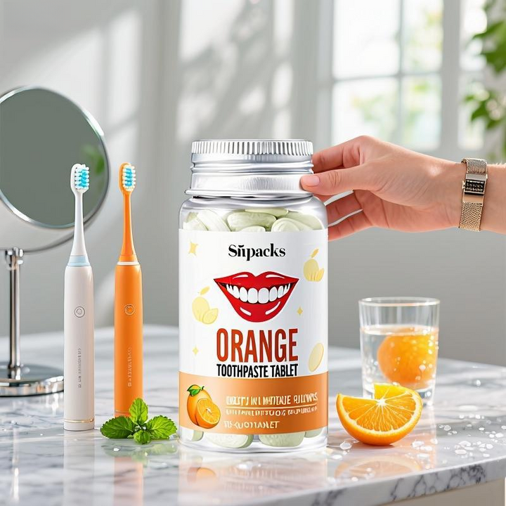 Custom Supplement Bottle Sticker for Toothpaste Tablet Whitening and Antiplaque Label