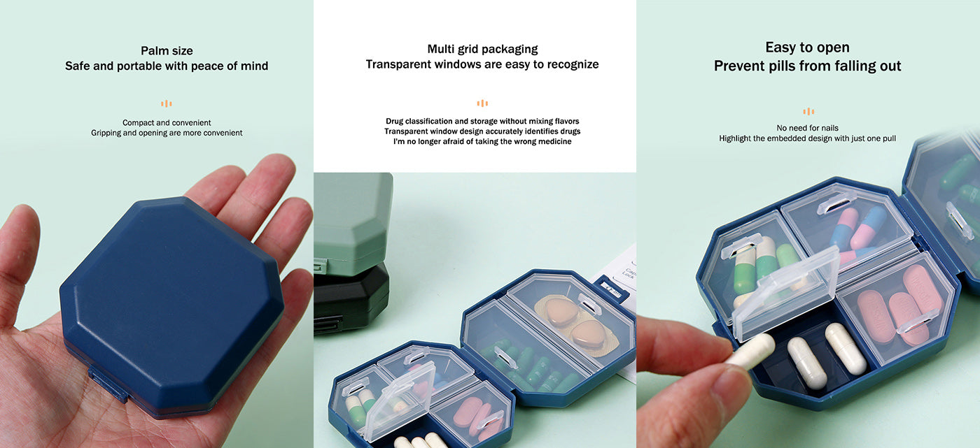 Compact Pill Box - 6-Compartment | Transparent Window - Pines