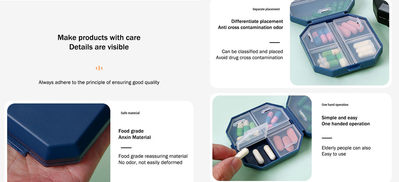Compact Pill Box - 6-Compartment | Transparent Window - Pines