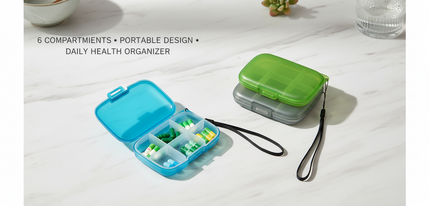 Pill Box Organizer - 6 Compartments | Portable - Pines