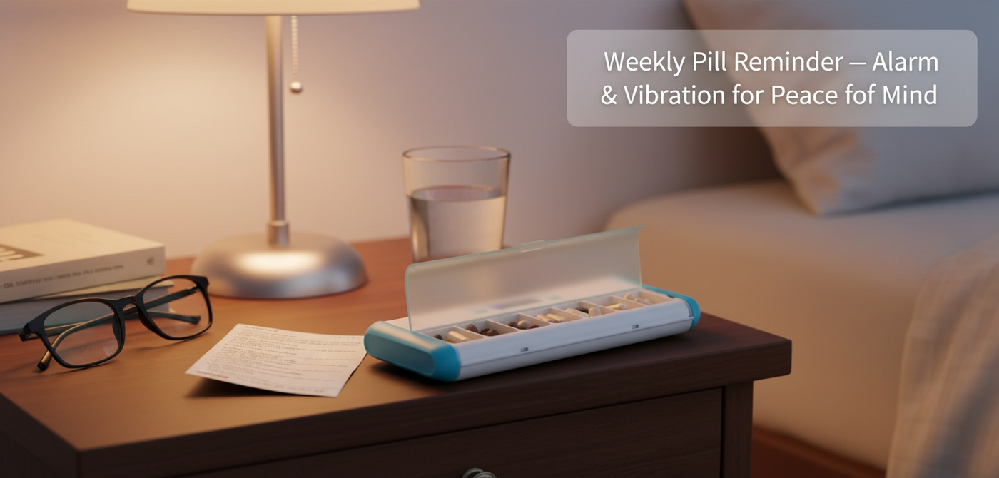 Smart Pill Box - weekly | Timer | Alarm | Vibration | Long Battery - Pines