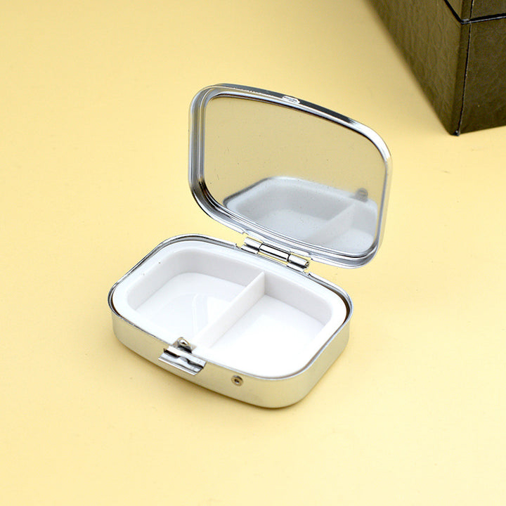 Metal Mini Pill Box–3 Compartment Mirror Jewelry Storage Case|PINES