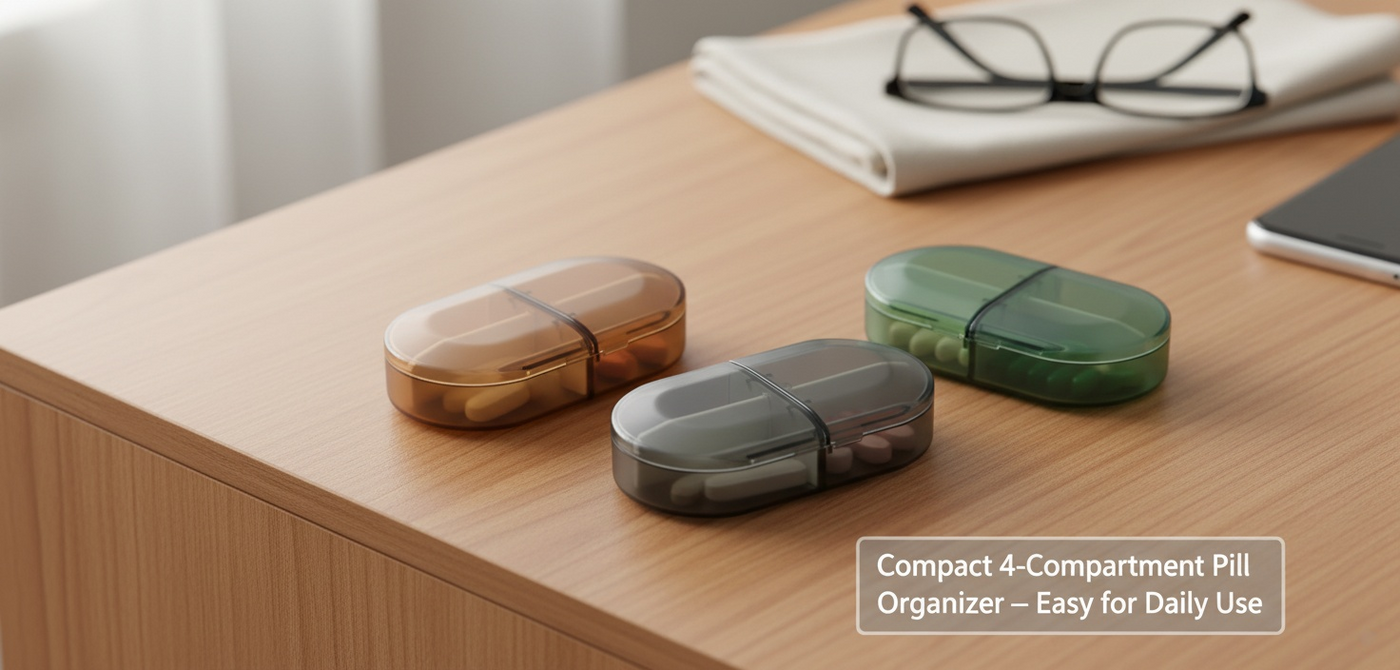 4 Compartments Pill Box - Day To Day | Removable Dividers | ABS&PP - Pines