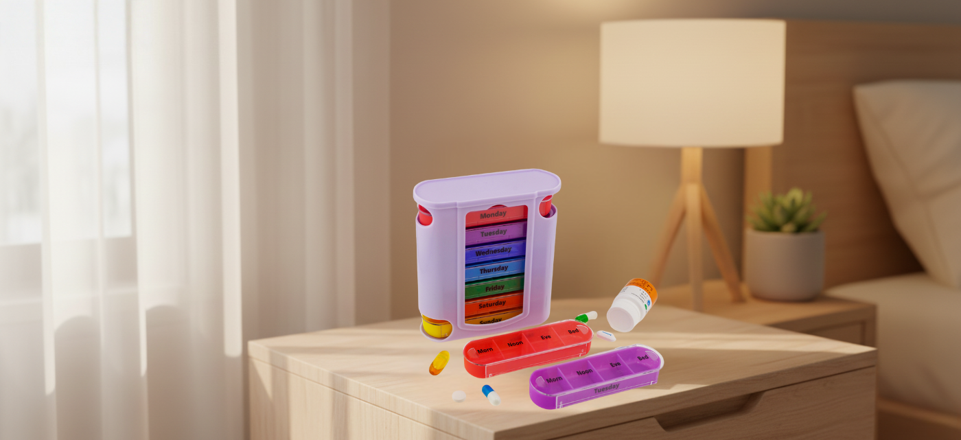 Pill Sorter 28 Compartments – Weekly Drawer Organizer - Pines