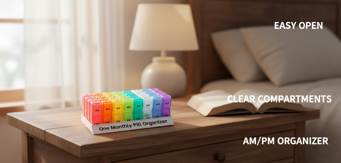 AM PM Pill Case Monthly – Clear Compartments | Easy Open - Pines