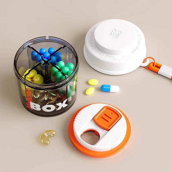 Compact Pill Box with Handle for Daily Medication and Vitamins