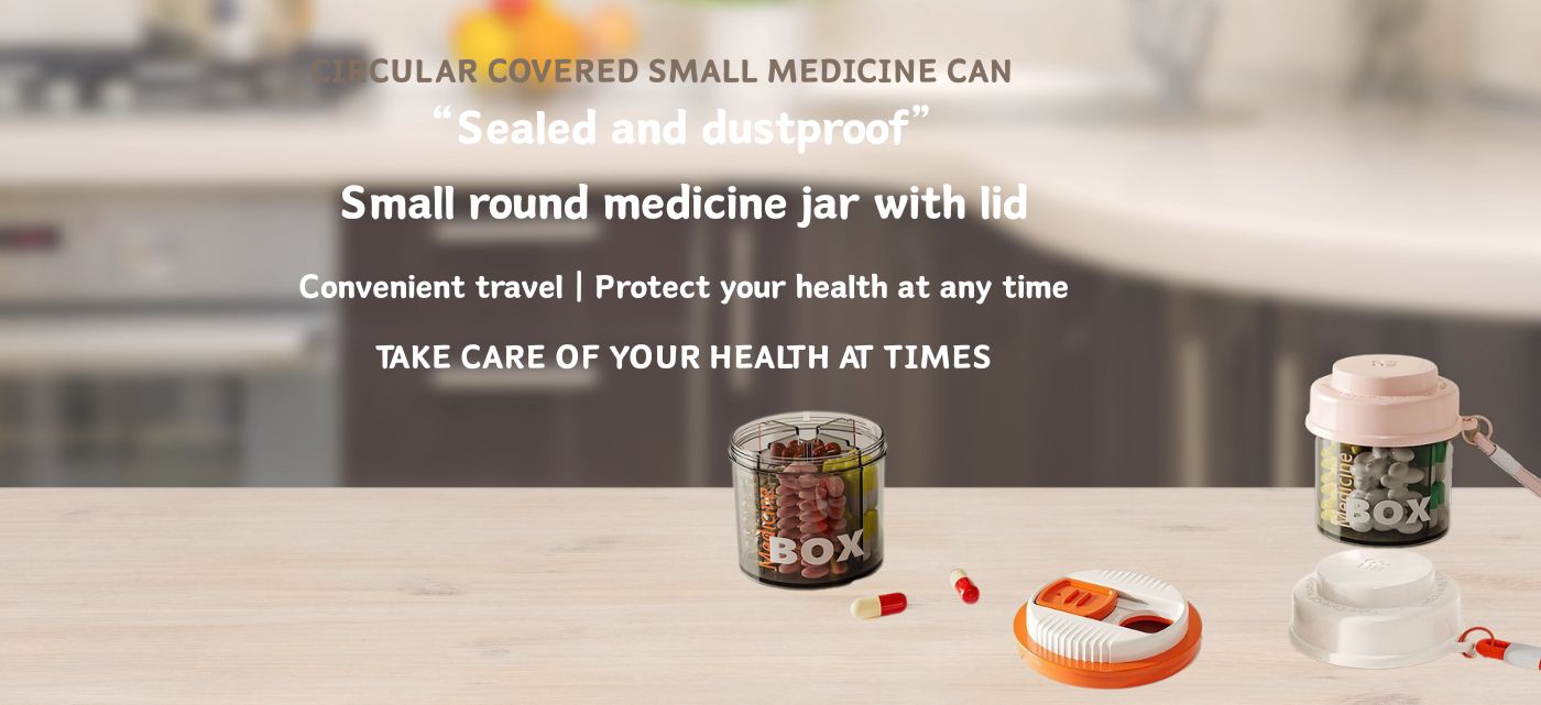 Compact Pill Box with Handle for Daily Medication and Vitamins