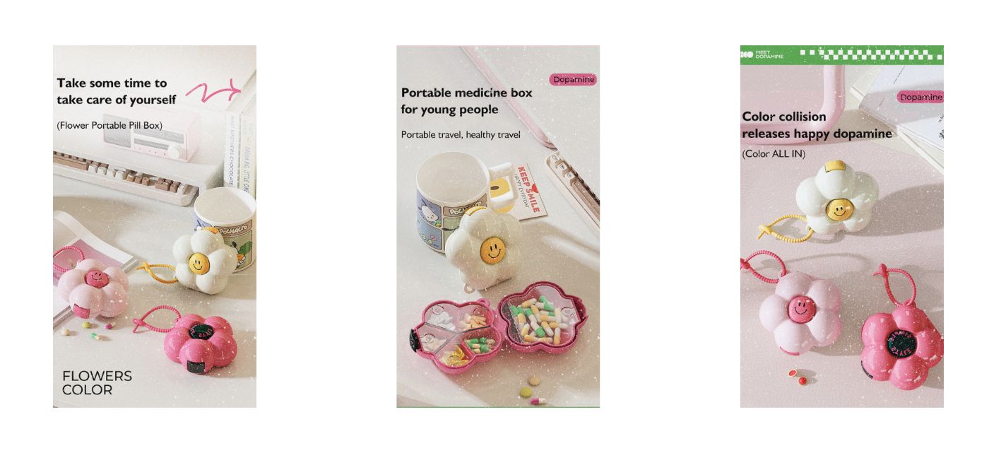 Flower Shaped Pill Organizer Travel Medicine Pill Box with Rotating Lid