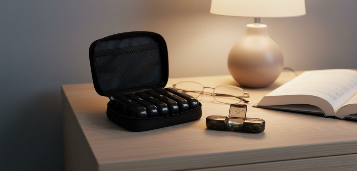 Pill Organizer Weekly – Durable Pouch with Extra Pocket | Pines