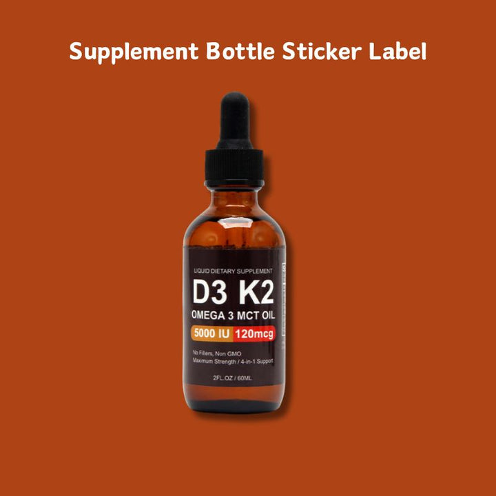 Supplement Bottle Sticker Label for D3 K2 Omega 3