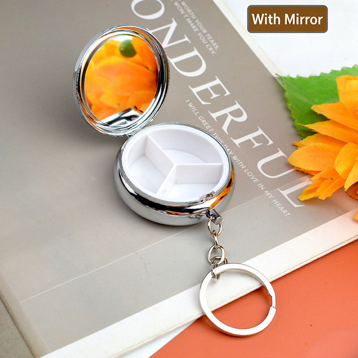 Metal Mini Pill Box–3 Compartment Mirror Jewelry Storage Case|PINES