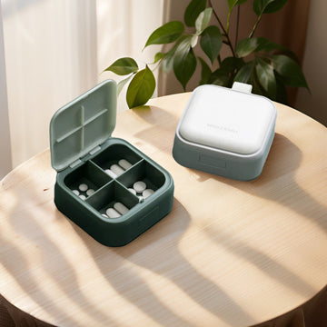 Custom 4-Compartment Portable Pill Box – Travel-Friendly Daily Medicine Organizer | PINES