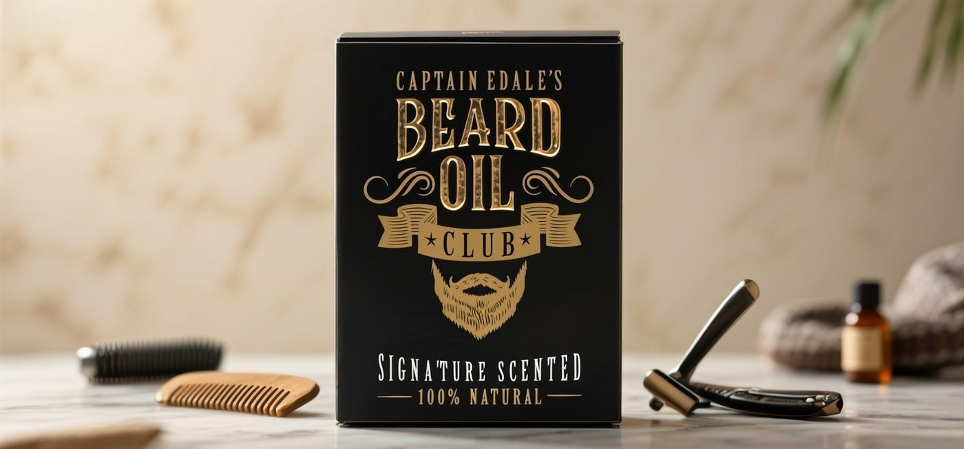 Custom Healthcare Packaging Captain Edale's Beard Oil Club Premium Black Gold Box