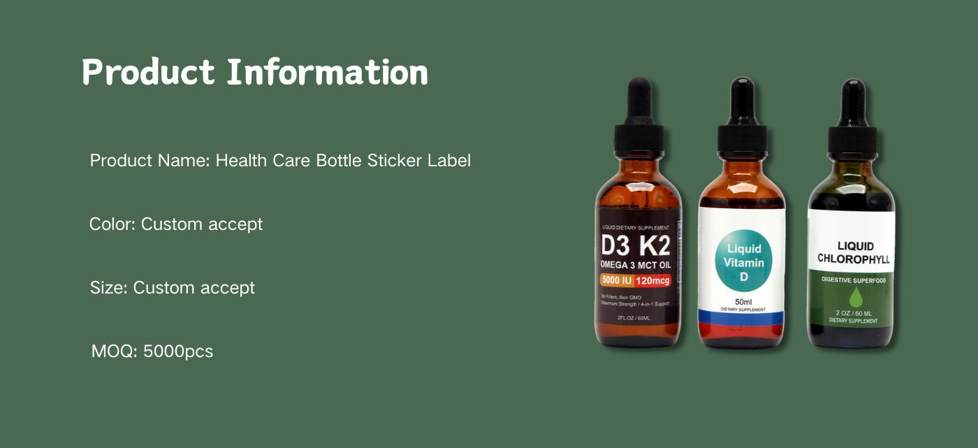 Supplement Bottle Sticker Label for D3 K2 Omega 3