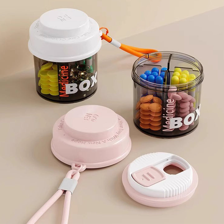 Compact Pill Box with Handle for Daily Medication and Vitamins