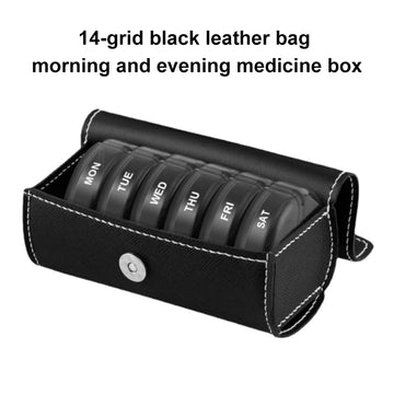 14-Compartment AM PM Pill Organizer with PU Case | PINES
