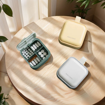 Custom 4-Compartment Portable Pill Box – Travel-Friendly Daily Medicine Organizer | PINES