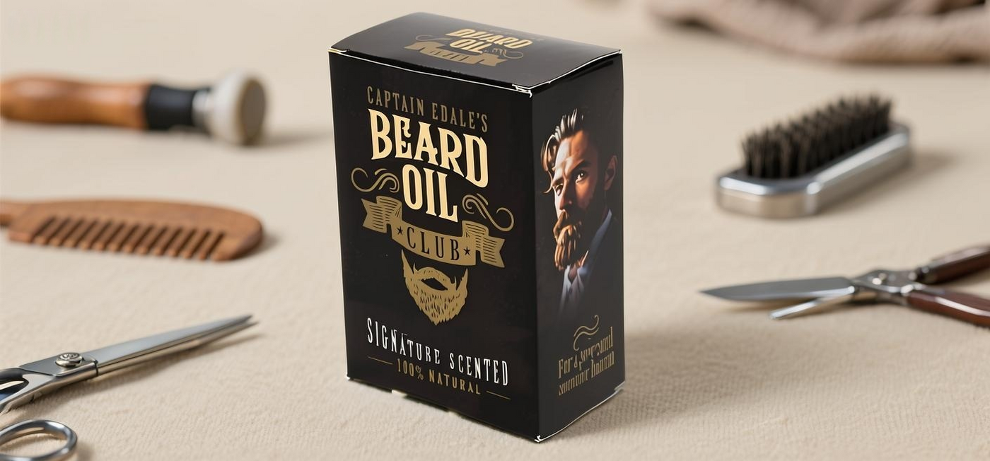 Custom Healthcare Packaging Captain Edale's Beard Oil Club Premium Black Gold Box