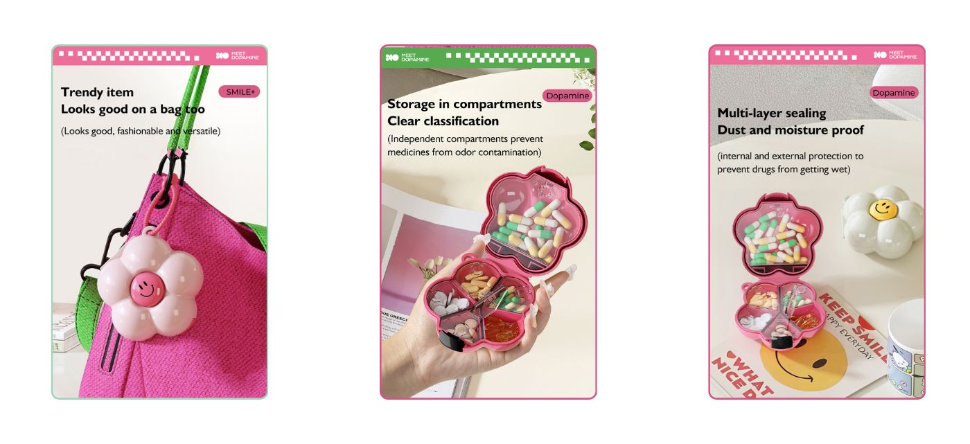 Flower Shaped Pill Organizer Travel Medicine Pill Box with Rotating Lid
