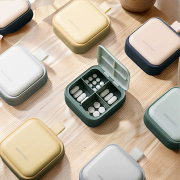 Custom 4-Compartment Portable Pill Box – Travel-Friendly Daily Medicine Organizer | PINES