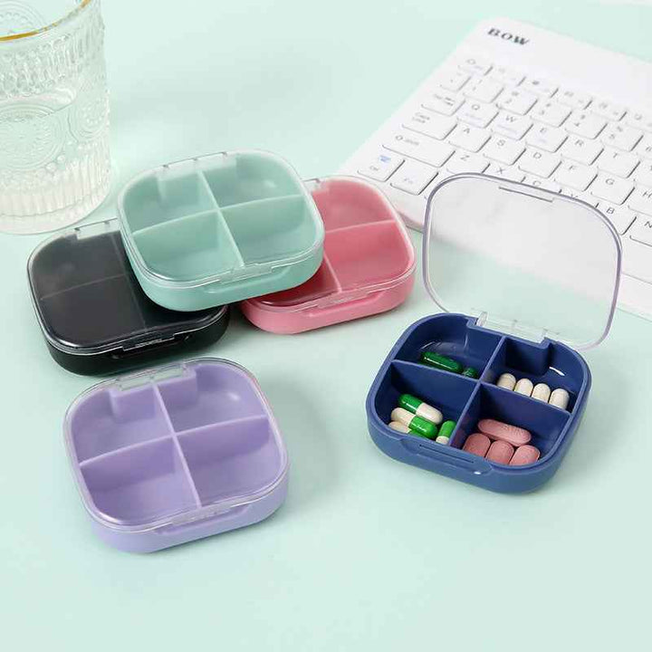 Compact Travel Pill Box – 4-Grid | Portable - Pines