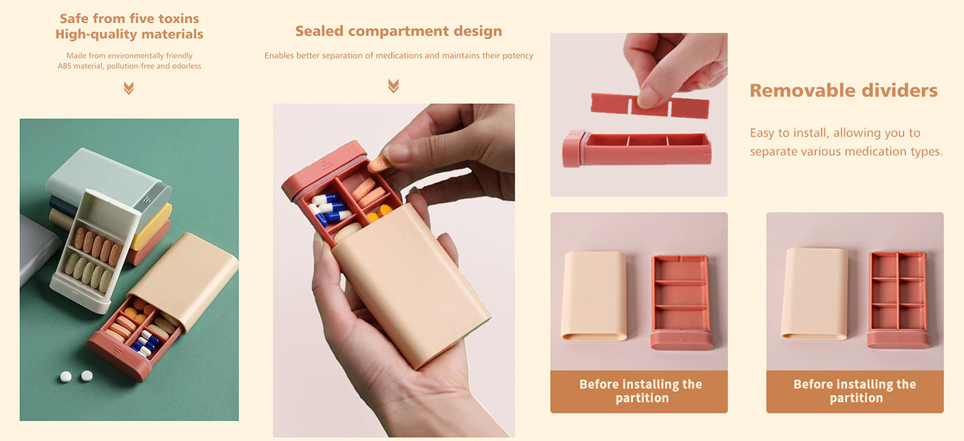 Portable Pill Organizer – Compact Sliding Box - Pines