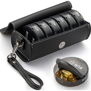 14-Compartment AM PM Pill Organizer with PU Case | PINES