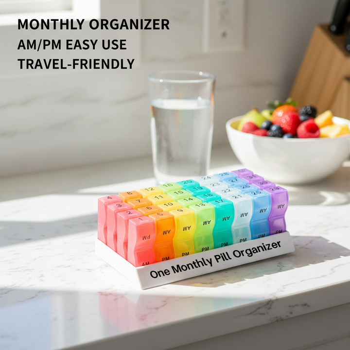 AM PM Pill Case Monthly – Clear Compartments | Easy Open - Pines