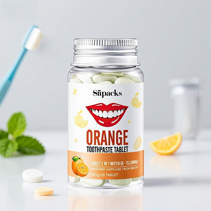 Custom Supplement Bottle Sticker for Toothpaste Tablet Whitening and Antiplaque Label