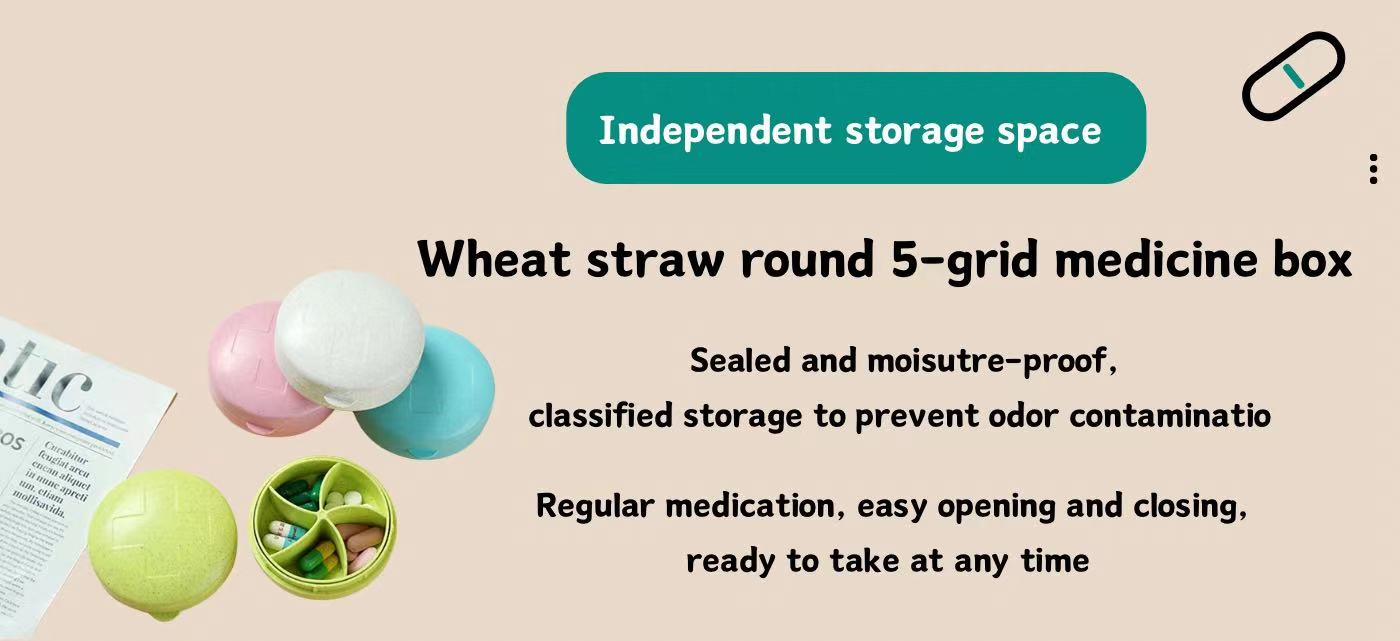 Wheat Straw Pill Box – Portable Round 5-Compartment Design |Pines