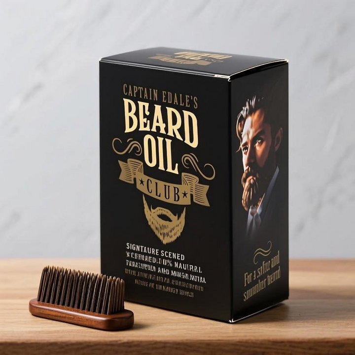 Custom Healthcare Packaging Captain Edale's Beard Oil Club Premium Black Gold Box