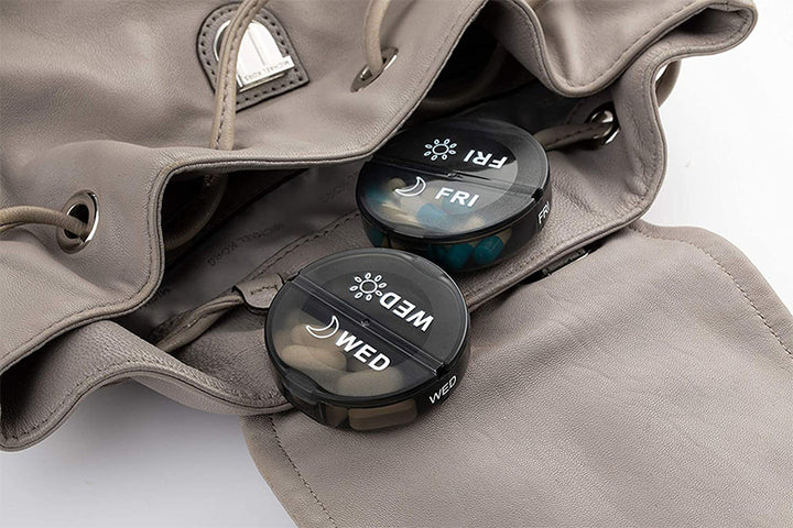 14-Compartment AM PM Pill Organizer with PU Case | PINES