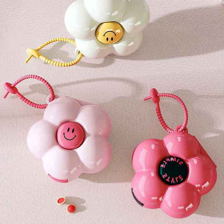 Cute flower smiley face portable pill box collection in pink, white