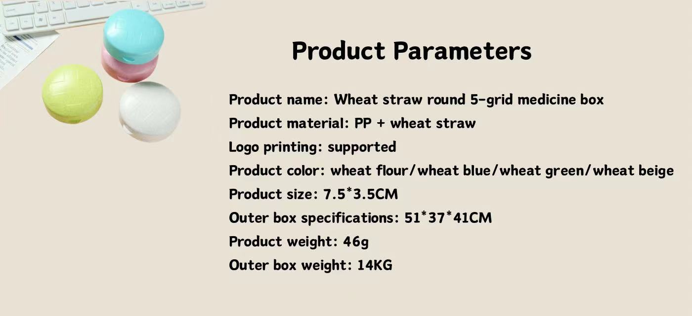 Wheat Straw Pill Box – Portable Round 5-Compartment Design |Pines